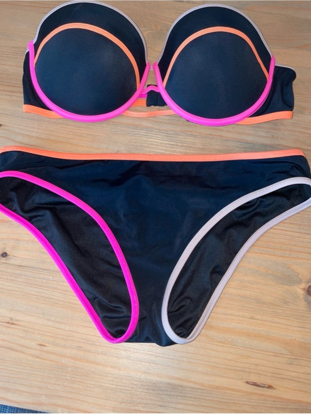 Women's Black Bikini with Pink & Orange Trim